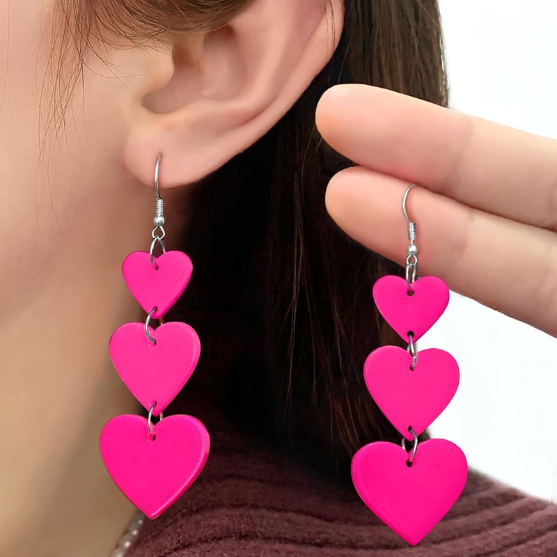 HOLYRY Neon Heart Earrings for Women Acrylic Neon Earrings 80s 90s Outfit for Women Glow Party Accessories Gifts Hot Pink Orange Green Yellow - Image 2
